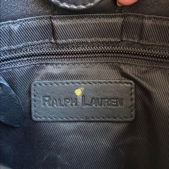 RALPH LAUREN Vintage Leather Black Bucket Shoulder Bag Black w/ Gold Accents NWT - Picture 9 of 12